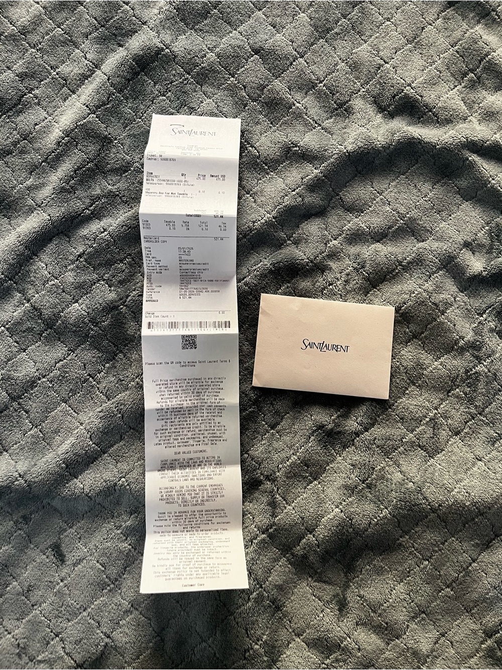 Yves Saint Laurent Beige Card Envelope with Receipt for belt